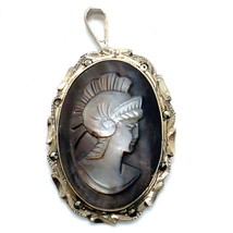 Vintage Sterling Silver Antique Marcasite Mother Of Pearl Cameo Brooch Pendant - £38.78 GBP