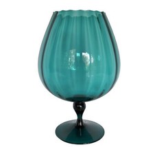 Vintage MCM Teal Blue Art Glass Brandy Snifter Compote with Scalloped Pa... - $39.99