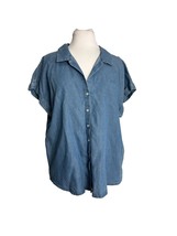 Lucky Brand Womens Size Medium Shirt Blouse Top Blue Tencil Short Sleeve - £14.76 GBP