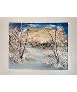 Early Morning Sunrise Landscape Original Oil Painting Autumn Trees Bushes  - £71.05 GBP