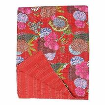 Handmade Red Vintage Kantha Quilt, Indian Vintage Kantha Throw, Recycle Fabric B - £38.36 GBP