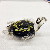 Art Glass Blue Glass Yellow Swirl Sea Turtle Paperweight Figurine 6&quot;x4.5&quot; - £28.22 GBP