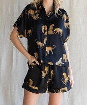 Jodifl party animal leopard print satin set Black - $48.00