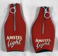 2 Amstel Light Beer Neoprene Bottle Koozie Zippered Red - £14.82 GBP