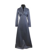 70&#39;s Navy Polka Dot V Neck Ruffle Collar Long Sleeve Maxi Dress - £49.05 GBP