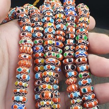 Vintage chevron beads venetian african multicolor glass 9-8mm beads long - $41.42
