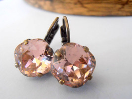 Vintage Rose Cushion Cut Bronze Earrings w/ Swarovski Crystals 4470 - £23.97 GBP