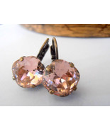 Vintage Rose Cushion Cut Bronze Earrings w/ Swarovski Crystals 4470 - £23.98 GBP