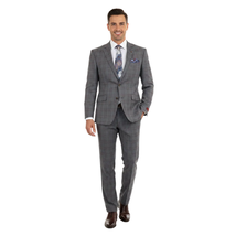 Mens Suit RENOIR English Plaid Window Pane Stretch Slim Comfort 293-7 Gray Brown image 8