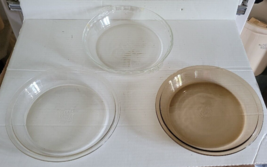 Lot of 3 Glass Pyrex Pie Plates Clear Glass Smokey Grey Glass 10&quot; Decora... - $18.99