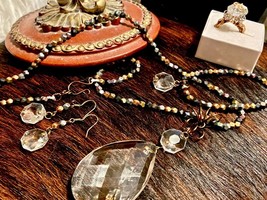 &quot;Reinvented Vintage&quot; Chandelier Crystal/Metal Beaded Jewelry Set - Handc... - £35.55 GBP