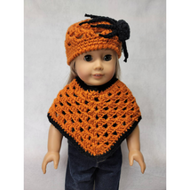 Doll Clothes Poncho &amp; Hat Set Orange Black Spider Fits American Girl &amp; 1... - $12.84