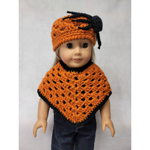 Doll Clothes Poncho &amp; Hat Set Orange Black Spider Fits American Girl &amp; 18&quot; Dolls - £10.32 GBP