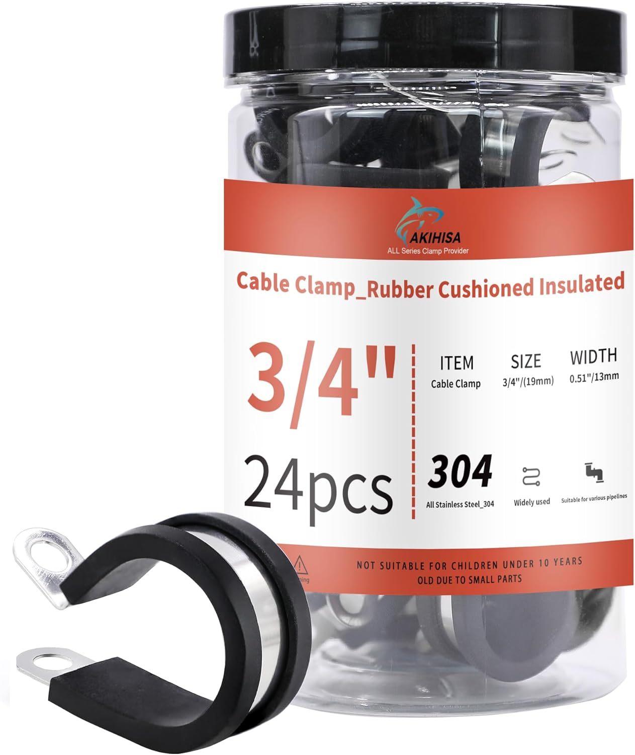 Akihisa 24Pcs 19Mm Stainless Steel Cable Clamps, 3/4&quot; 304, Pipes And Hoses - $32.93
