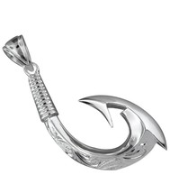 Sterling Silver Hand Engraved Hawaiian Fish Hook Pendant - £145.87 GBP