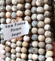 6mm Frosted Matte Picture Jasper Round Beads (60+/-) Unique Bead Finish - £4.73 GBP