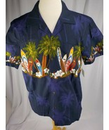 FAVANT HAWAIIAN SHIRT MEN SZ M BLACK PURPLE BEACH SURFBOARD POCKET COCON... - $19.99