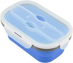 Lunch Box Collapsible Silicone Food Storage with Fork Spoon Expandable Eco Lunch - £35.06 GBP