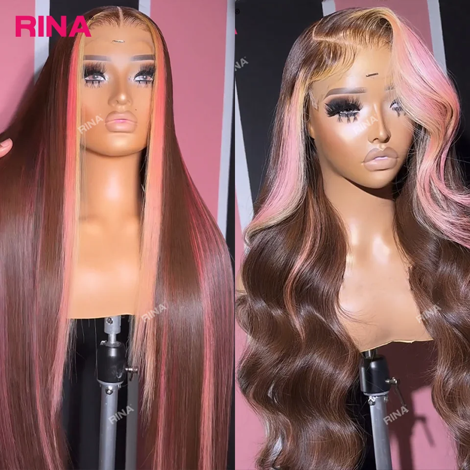 Wear and go wigs highlight blonde pink body wave 13x4 lace front wigs pre plucked lace thumb200