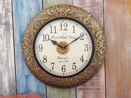 Wooden Frame Brass Carving Fitted Wall Clock Handcrafted Clock for living room. - £101.73 GBP