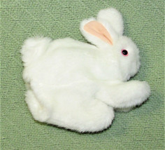 FOLKMANIS WHITE BUNNY Hand PUPPET Plush RABBIT Pink Eyes 7&quot; Long Animal Toy - $10.80