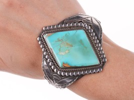 6.5&quot; 40&#39;s-50&#39;s Navajo Stamped silver twisted wire bracelet with turquoise - £391.72 GBP