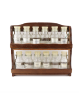 Vintage 60s Mid Century Modern MCM 12 Piece Glass Jar Spice Rack Wood Shelf - $1,857.67 MXN