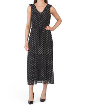 New Anne Klein Black Dots Chiffon Midi Flare Belted Dress Size 14 - £73.70 GBP