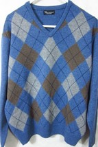 GORGEOUS Hawick Knitwear Scotland 100% Wool Light Blue Argyle V-Neck Swe... - £50.16 GBP