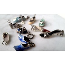 9 Psc. Assortment 925 Sterling Silver Enameled Shoe Bracelet Charms Sky - $121.62