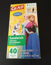 Glad Disney Frozen Zipper Sandwich Bags Contains 40 Food Storage NIB Sealed - £31.36 GBP