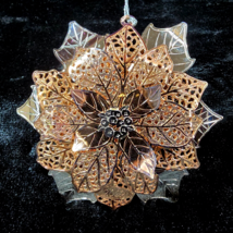 Christmas Baldwin Brass Poinsettia Ornament Brass w Yellow &amp; Pink Gold 2002 Vtg - £14.07 GBP