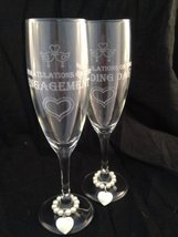 &quot;Congratulations on Your Engagement&quot; Pair of Champagne Flutes Glasses wi... - $27.18