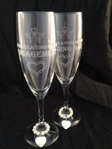 &quot;Congratulations on Your Engagement&quot; Pair of Champagne Flutes Glasses wi... - £21.77 GBP