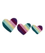 Vintage Punch Needle (3) HEARTS Love Embroidery Patch Art Unique Rainbow - $273.23 MXN