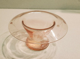 Vintage Pink Depression Etched Glass Pedestal Dish with Compote Rolled Rim - $7.87
