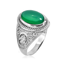 Sterling Silver Green Onyx Lucky Horse Shoe Gemstone Ring  - £63.90 GBP