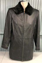 Black Leather Ladies Elements Coat Jacket Faux Fur Collar Size Small Womens - $21.02