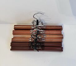 6 Wooden Clamp Hangers Pants Trousers Skirt Natural Wood &amp; Metal Swivel ... - $311.66 MXN