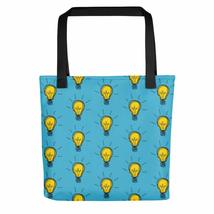Creative Idea Concept Design Yellow Bulb Blue Tote Bag - £26.20 GBP