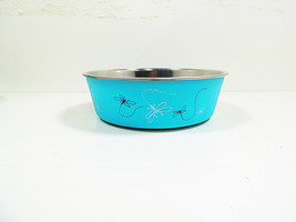 Blue Stainless Steel Pet Bowls Bowl Three Cups Rubber No Slip Bottom Dog... - £6.62 GBP