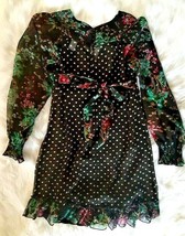Sz Small Floral Polka Dot Sheer Dress 2 Pc Charlotte Russe Tunic Ruffled Lined - £18.96 GBP