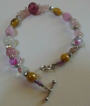 Silver-tone Art Glass Bead Toggle Bracelet 9.25" long - $15.34