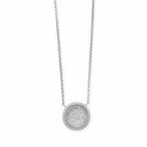 14K White Gold Over Dancing Diamond Round Disk Pendant Clavicle Necklace 16&quot;+1+1 - £112.02 GBP
