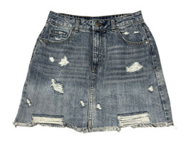 Gianni Bini Denim Jean Mini Skirt Size 5/6 Frayed Hem Stretch Zip Fly Po... - £11.65 GBP