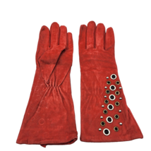 Echo Red Leather Gloves Rivet Accents Sz L 12.25&quot; Gauntlet Shape Lined - $24.18