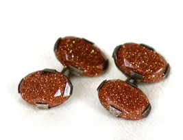 Handsome Victorian Faceted Oval Goldstone Double Sided Cufflinks In Sterling - £118.54 GBP