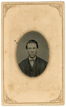 Circa 1860&#39;S Cdv Cartouche Hand Tinted Tintype Handsome Young Man In Suit &amp; Tie - £12.60 GBP