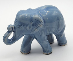 Lucky Elephant Trunk Up Pale Blue 4&quot; Porcelain Figurine Statue Wild Animal - £24.12 GBP