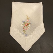 VINTAGE HANKY Handkerchief EMBROIDERY Flowers 12.5” X 12.5” - £8.70 GBP